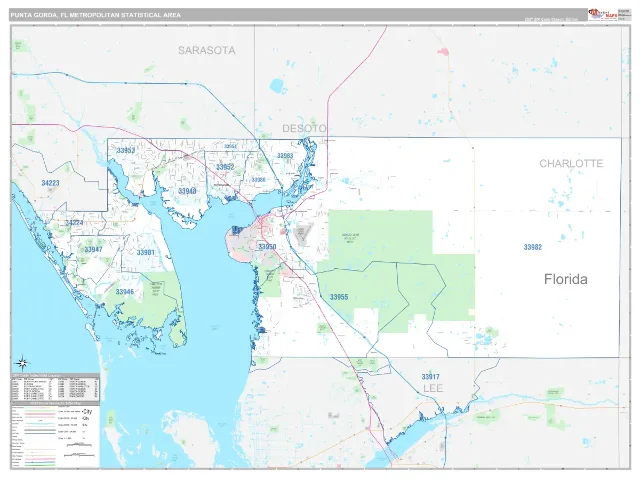 Punta Gorda Metro Area ZIP Code Wall Map, Classic style