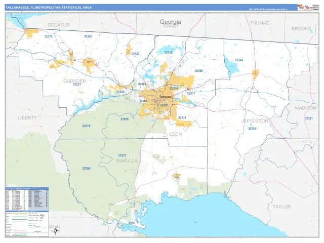 Tallahassee Metro Area ZIP Code Wall Map, Business Reference style