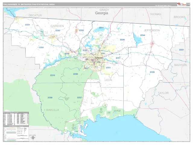 Tallahassee Metro Area ZIP Code Wall Map, Classic style
