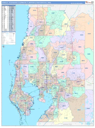 Tampa-St. Petersburg-Clearwater Metro Area ColorCast style ZIP Code wall map