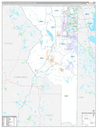 The Villages Metro Area Classic style ZIP Code wall map