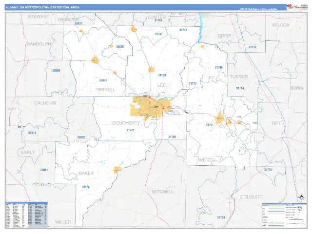 Albany Metro Area ZIP Code Wall Map, Business Reference style