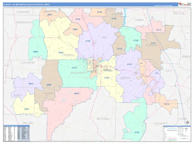 Albany Metro Area ZIP Code Wall Map, ColorCast style