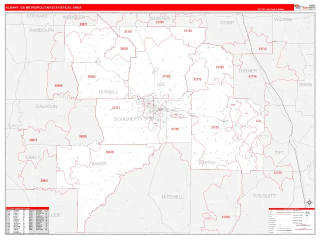 Albany Metro Area ZIP Code Wall Map, RedLine style