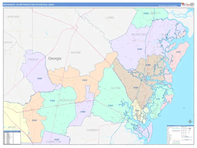Brunswick Metro Area ZIP Code Wall Map, ColorCast style