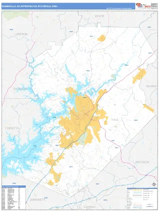 Gainesville Metro Area Business Reference style ZIP Code wall map