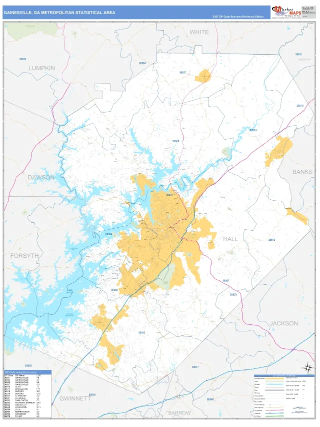 Gainesville Metro Area ZIP Code Wall Map, Business Reference style