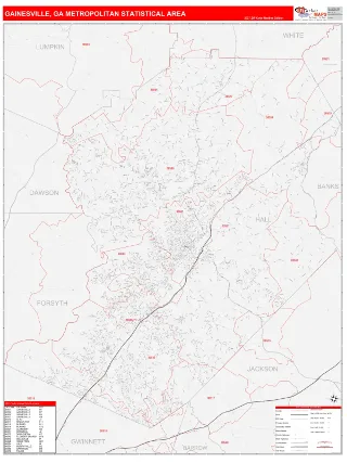Gainesville Metro Area RedLine style ZIP Code wall map