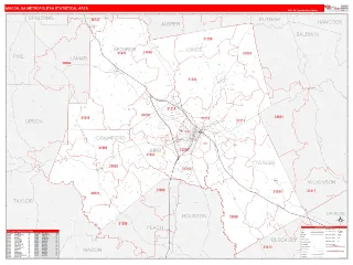 Macon Metro Area RedLine style ZIP Code wall map