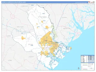 Savannah Metro Area Business Reference style ZIP Code wall map
