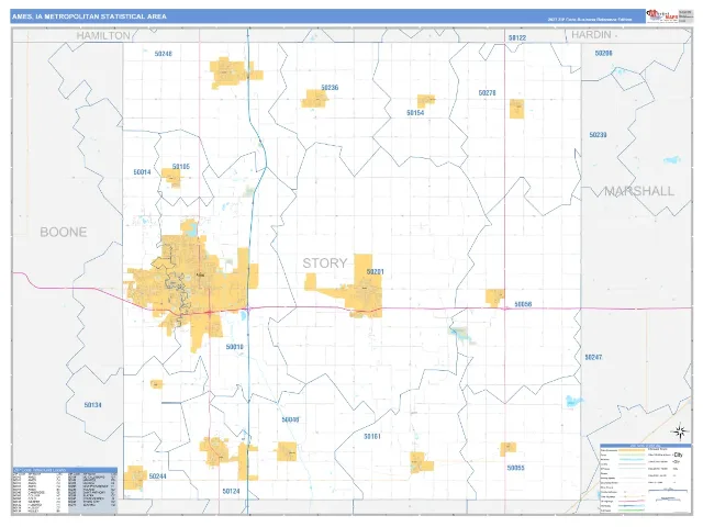 Ames Metro Area ZIP Code Wall Map, Business Reference style