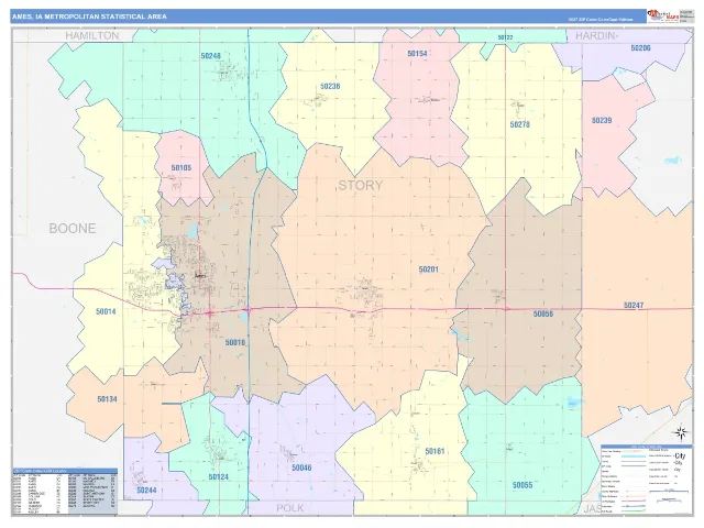 Ames Metro Area ZIP Code Wall Map, ColorCast style