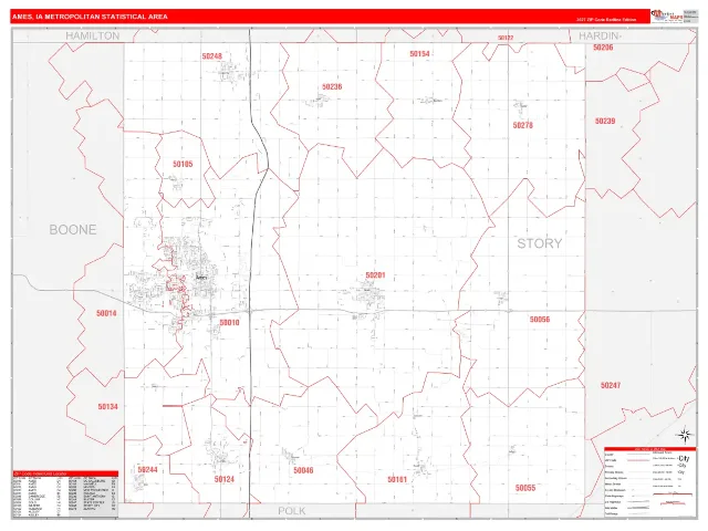 Ames Metro Area ZIP Code Wall Map, RedLine style