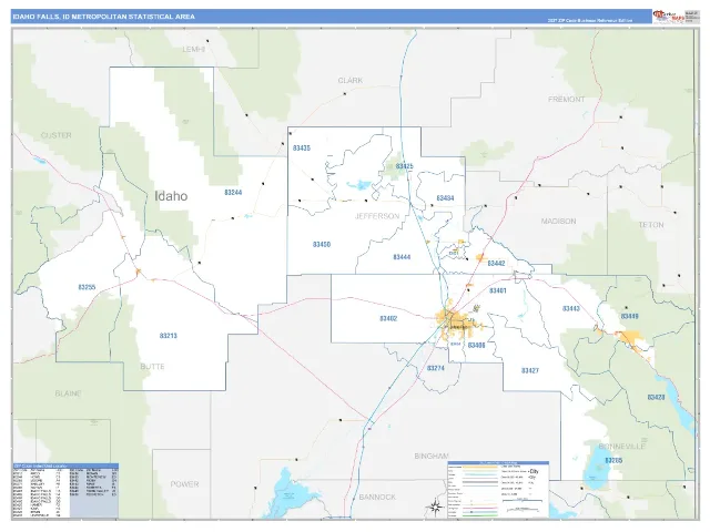 Idaho Falls Metro Area ZIP Code Wall Map, Business Reference style
