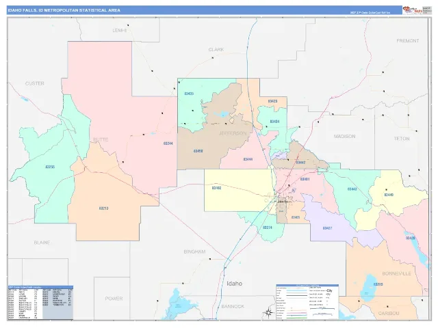 Idaho Falls Metro Area ZIP Code Wall Map, ColorCast style