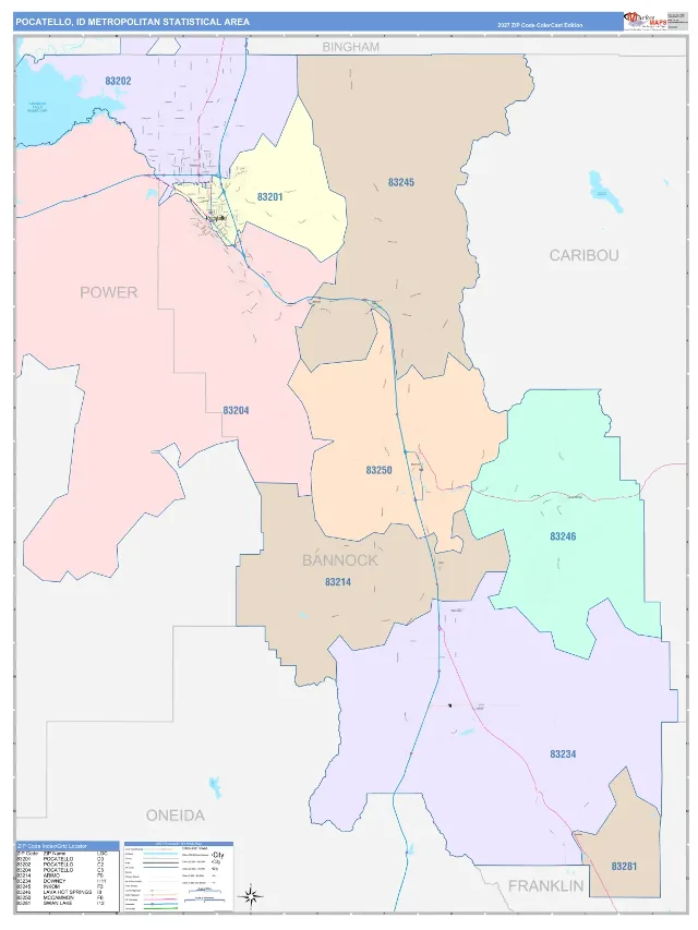 Pocatello Metro Area ZIP Code Wall Map, ColorCast style