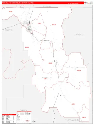 Pocatello Metro Area RedLine style ZIP Code wall map