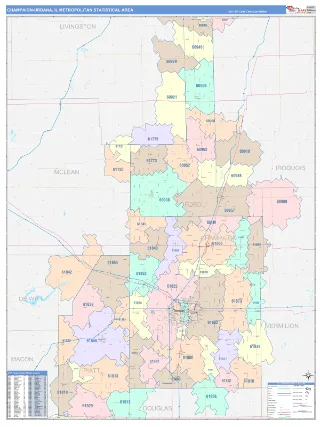 Champaign-Urbana Metro Area ColorCast style ZIP Code wall map