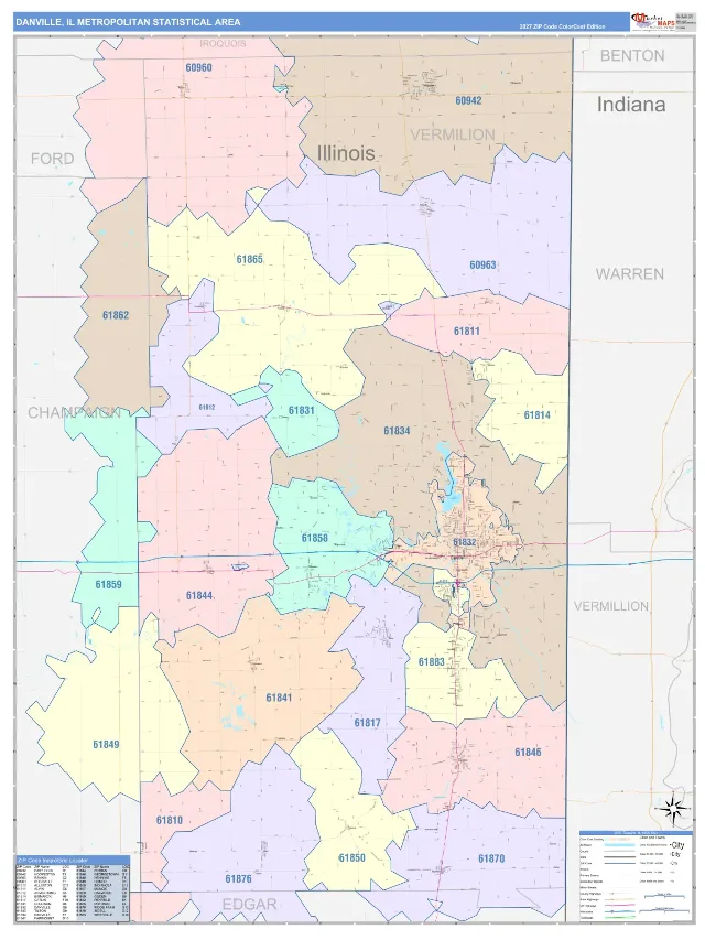 Danville Metro Area ZIP Code Wall Map, ColorCast style