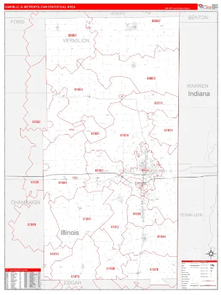 Danville Metro Area RedLine style ZIP Code wall map