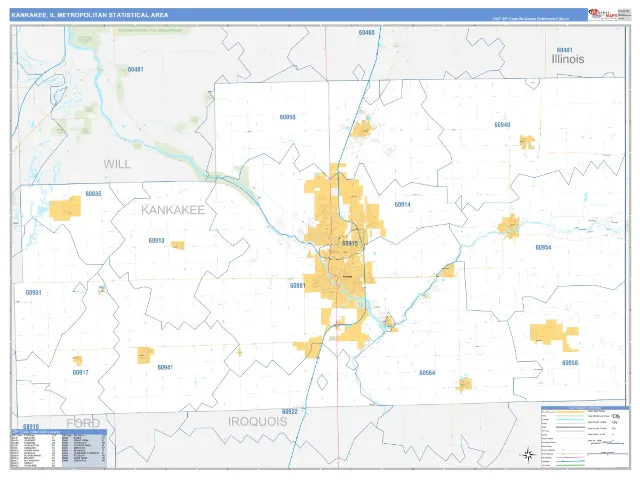 Kankakee Metro Area ZIP Code Wall Map, Business Reference style