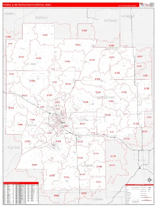 Peoria Metro Area RedLine style ZIP Code wall map