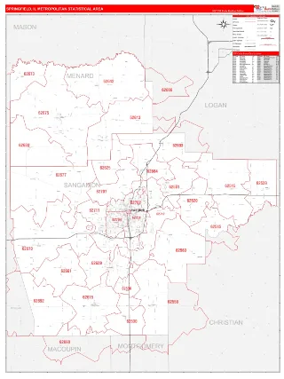 Springfield Metro Area RedLine style ZIP Code wall map