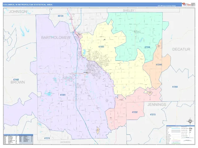 Columbus Metro Area ZIP Code Wall Map, ColorCast style