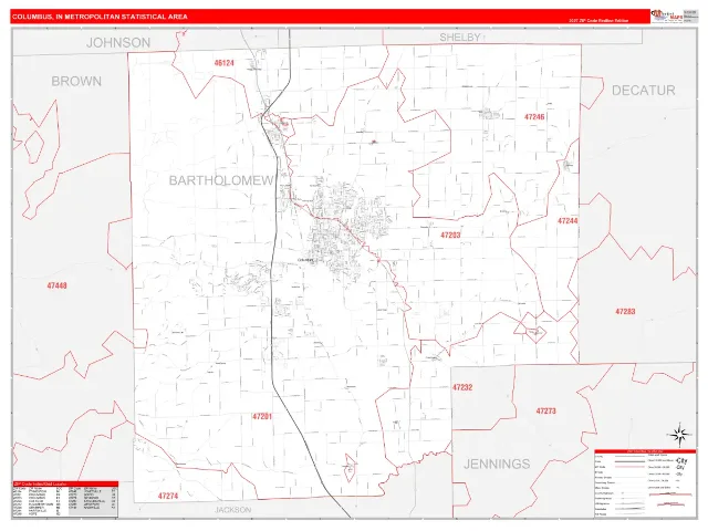Columbus Metro Area ZIP Code Wall Map, RedLine style