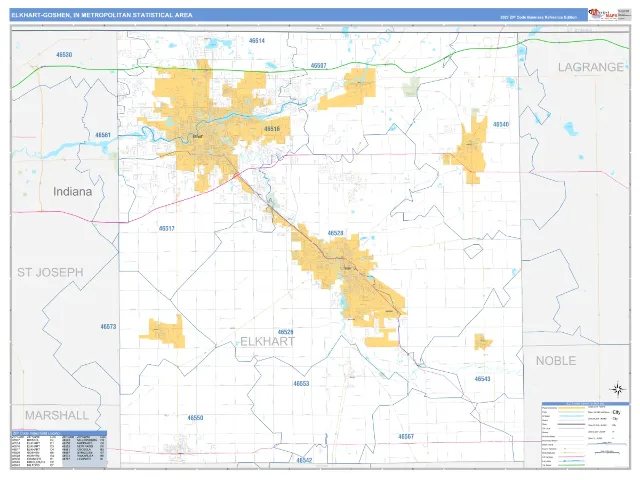 Elkhart-Goshen Metro Area ZIP Code Wall Map, Business Reference style