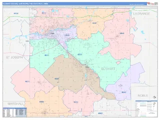 Elkhart-Goshen Metro Area ColorCast style ZIP Code wall map