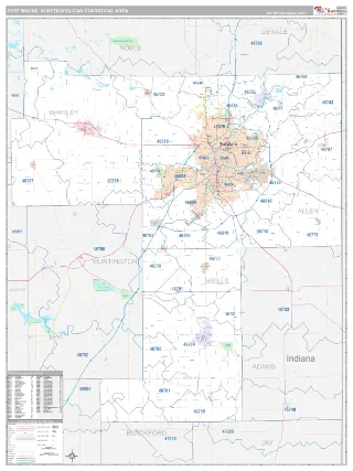 Fort Wayne Metro Area Classic style ZIP Code wall map