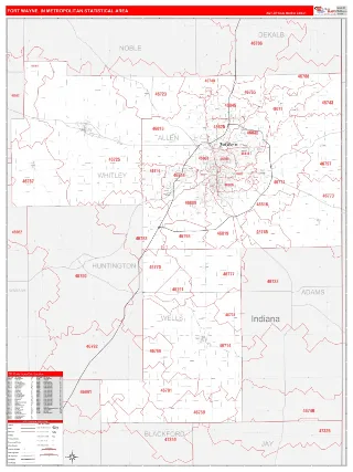 Fort Wayne Metro Area RedLine style ZIP Code wall map