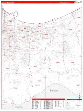 Gary Metro Area RedLine style ZIP Code wall map