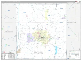 Muncie Metro Area Classic style ZIP Code wall map