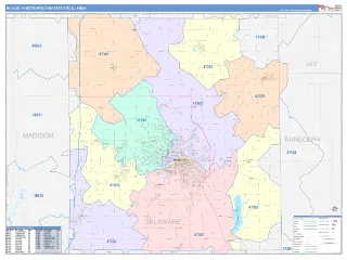 Muncie Metro Area ColorCast style ZIP Code wall map