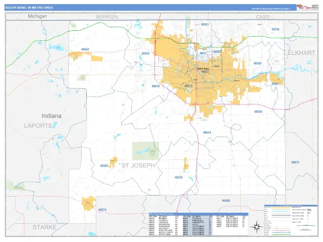 South Bend Metro Area ZIP Code Wall Map, Business Reference style