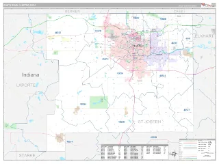 South Bend Metro Area Classic style ZIP Code wall map
