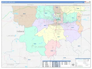 South Bend Metro Area ColorCast style ZIP Code wall map