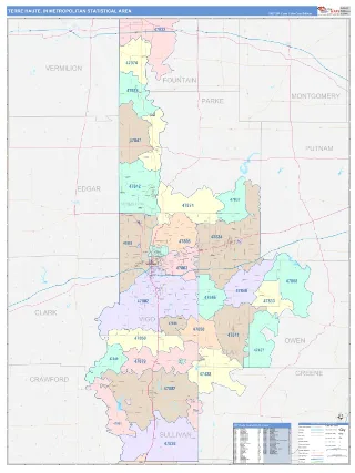 Terre Haute Metro Area ColorCast style ZIP Code wall map