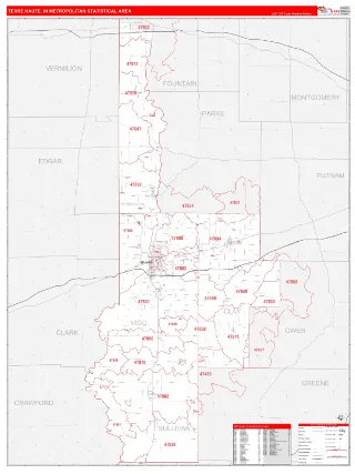 Terre Haute Metro Area RedLine style ZIP Code wall map