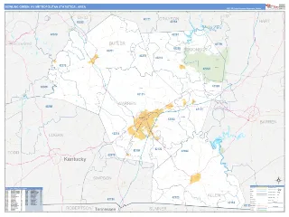 Bowling Green Metro Area Business Reference style ZIP Code wall map