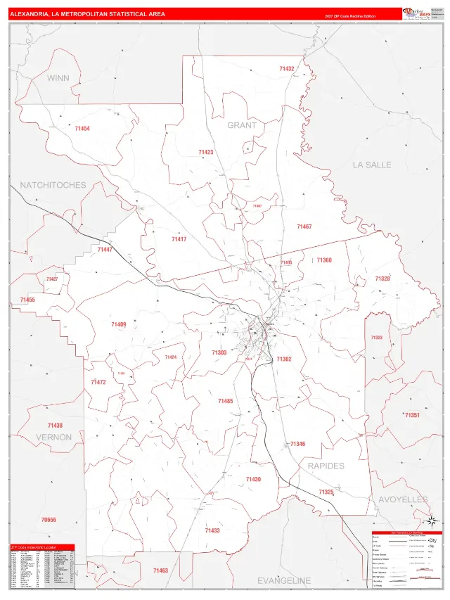 Alexandria Metro Area ZIP Code Wall Map, RedLine style