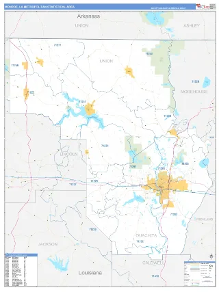 Monroe Metro Area Business Reference style ZIP Code wall map