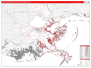 New Orleans-Metairie Metro Area RedLine style ZIP Code wall map
