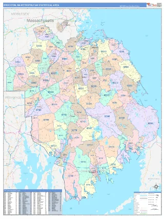 Brockton Metro Area ColorCast style ZIP Code wall map