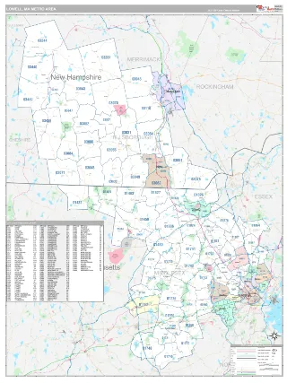 Lowell Metro Area Classic style ZIP Code wall map