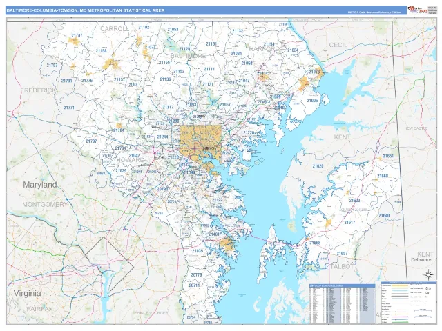 Baltimore-Columbia-Towson Metro Area ZIP Code Wall Map, Business Reference style