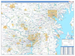 Baltimore-Washington Metro Area Business Reference style ZIP Code wall map
