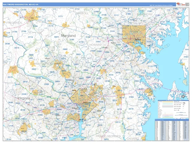 Baltimore-Washington Metro Area ZIP Code Wall Map, Business Reference style